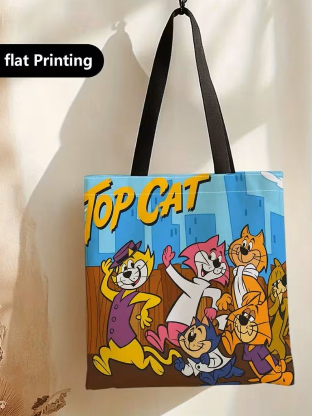 New Soft Polyester 2D Printed Retro Novelty Tote Bag 13 x 15~ Top Cat